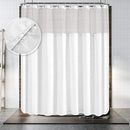 Hotel Style Cotton Shower Curtain with Snap-in Fabric Liner, Mesh Window Top, Honeycomb Waffle Weave Cotton Blend Fabric, Washable, White, 72x72 Inches