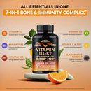 Vitamin D3 K2 - Vitamin D3 10000 iu & K2 as MK-7 120 mcg - Immune & Mood Support, for Bone & Teeth Health - with Magnesium, Zinc & Vitamin C & B12 - Highly Bioavailable - Made in USA, 120 Capsules