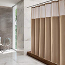Hotel Style Cotton Shower Curtain with Snap-in Fabric Liner, Mesh Window Top, Honeycomb Waffle Weave Cotton Blend Fabric, Washable, White, 72x72 Inches