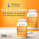 Dr. Berg D3 K2 Vitamin 5000 IU w/MCT Powder - Includes 50 mcg MK7 Vitamin K2, Purified Bile Salts, Zinc & Magnesium for Ultimate Absorption - K2 D3 Vitamin Supplement - 60 Capsules