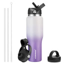 40 oz Insulated Water Bottle with Straw fit in Car Cup Holder(Cold 48 hrs, Hot 24 hrs) Drinking Bottle with Straw Lid, Spout Lid and Flex Cap Leakproof Travel Thermo Mug,White - Black