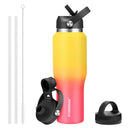 40 oz Insulated Water Bottle with Straw fit in Car Cup Holder(Cold 48 hrs, Hot 24 hrs) Drinking Bottle with Straw Lid, Spout Lid and Flex Cap Leakproof Travel Thermo Mug,White - Black