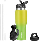 40 oz Insulated Water Bottle with Straw fit in Car Cup Holder(Cold 48 hrs, Hot 24 hrs) Drinking Bottle with Straw Lid, Spout Lid and Flex Cap Leakproof Travel Thermo Mug,White - Black