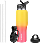 40 oz Insulated Water Bottle with Straw fit in Car Cup Holder(Cold 48 hrs, Hot 24 hrs) Drinking Bottle with Straw Lid, Spout Lid and Flex Cap Leakproof Travel Thermo Mug,White - Black