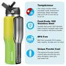 40 oz Insulated Water Bottle with Straw fit in Car Cup Holder(Cold 48 hrs, Hot 24 hrs) Drinking Bottle with Straw Lid, Spout Lid and Flex Cap Leakproof Travel Thermo Mug,White - Black