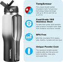 40 oz Insulated Water Bottle with Straw fit in Car Cup Holder(Cold 48 hrs, Hot 24 hrs) Drinking Bottle with Straw Lid, Spout Lid and Flex Cap Leakproof Travel Thermo Mug,White - Black