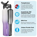 40 oz Insulated Water Bottle with Straw fit in Car Cup Holder(Cold 48 hrs, Hot 24 hrs) Drinking Bottle with Straw Lid, Spout Lid and Flex Cap Leakproof Travel Thermo Mug,White - Black