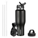 40 oz Insulated Water Bottle with Straw fit in Car Cup Holder(Cold 48 hrs, Hot 24 hrs) Drinking Bottle with Straw Lid, Spout Lid and Flex Cap Leakproof Travel Thermo Mug,White - Black