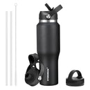 40 oz Insulated Water Bottle with Straw fit in Car Cup Holder(Cold 48 hrs, Hot 24 hrs) Drinking Bottle with Straw Lid, Spout Lid and Flex Cap Leakproof Travel Thermo Mug,White - Black