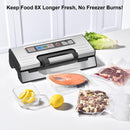 Gasbye Vacuum Sealer Machine, 95kPa Food Sealer with Double Heat Seal for Dry/Moist Food, Easy-lock Handle, Built-in Bag Storage & Cutter, Progress Display, Removable Drip Tray, Silver