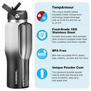 40 oz Insulated Water Bottle with Straw fit in Car Cup Holder(Cold 48 hrs, Hot 24 hrs) Drinking Bottle with Straw Lid, Spout Lid and Flex Cap Leakproof Travel Thermo Mug,White - Black