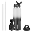 40 oz Insulated Water Bottle with Straw fit in Car Cup Holder(Cold 48 hrs, Hot 24 hrs) Drinking Bottle with Straw Lid, Spout Lid and Flex Cap Leakproof Travel Thermo Mug,White - Black