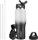 40 oz Insulated Water Bottle with Straw fit in Car Cup Holder(Cold 48 hrs, Hot 24 hrs) Drinking Bottle with Straw Lid, Spout Lid and Flex Cap Leakproof Travel Thermo Mug,White - Black