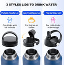 40 oz Insulated Water Bottle with Straw fit in Car Cup Holder(Cold 48 hrs, Hot 24 hrs) Drinking Bottle with Straw Lid, Spout Lid and Flex Cap Leakproof Travel Thermo Mug,White - Black