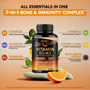 Vitamin D3 K2 - Vitamin D3 10000 iu & K2 as MK-7 120 mcg - Immune & Mood Support, for Bone & Teeth Health - with Magnesium, Zinc & Vitamin C & B12 - Highly Bioavailable - Made in USA, 120 Capsules