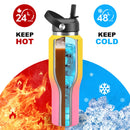 40 oz Insulated Water Bottle with Straw fit in Car Cup Holder(Cold 48 hrs, Hot 24 hrs) Drinking Bottle with Straw Lid, Spout Lid and Flex Cap Leakproof Travel Thermo Mug,White - Black