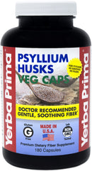 Yerba Prima Psyllium Husks, 180 Veg Capsules (625mg) - Vegan, Non-GMO, Gluten Free, Colon Cleanser, Daily Fiber Supplement for Gut Health & Regularity