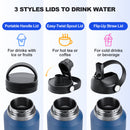40 oz Insulated Water Bottle with Straw fit in Car Cup Holder(Cold 48 hrs, Hot 24 hrs) Drinking Bottle with Straw Lid, Spout Lid and Flex Cap Leakproof Travel Thermo Mug,White - Black