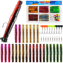 PLUSINNO 133PCS 5.5" Wacky Worm Fishing Lure Kit, Soft Plastic Fishing Lures, Grub Baits Hook Wacky Rig Bass Trout Fishing Worms Lures w/Tackle Box-A
