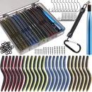 PLUSINNO 133PCS 5.5" Wacky Worm Fishing Lure Kit, Soft Plastic Fishing Lures, Grub Baits Hook Wacky Rig Bass Trout Fishing Worms Lures w/Tackle Box-A