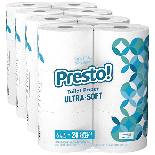   Brand - Presto! Ultra-Soft Toilet Paper, 24 Family Mega  Rolls = 120 regular rolls, 6 Count (Pack of 4), Unscented : Health &  Household