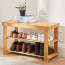 Pipishell Bamboo Shoe Rack Bench, 3 Tier Sturdy Shoe Organizer, Storage Shoe Shelf, Holds up to 300lbs for Entryway Bedroom Living Room Balcony, Bamboo