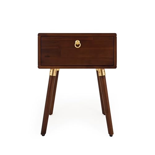 Bme Caden Solid Wood Nightstand/Side Table/End Table, Fully Assembled, with 1-Drawer for Mid Century Bedroom and Living Room, Caramel