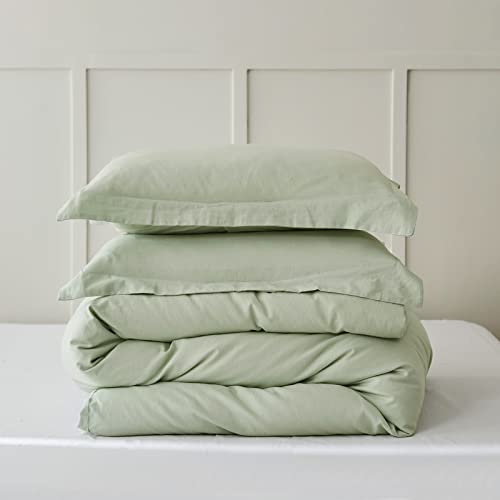 Simple&Opulence French Linen Duvet Cover Set - Twin Size(68" x 86")- 2 Pieces (1 Comforter Cover,1 Pillowcase)- Natural Flax Cotton Blend-Solid Color Breathable Farmhouse Bedding-Forest Green