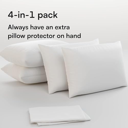 Niagara 4 Pack King Pillow Protectors with Zipper, Soft Quiet Cotton Sateen, Effective Dust Protection, Stay in Place Pillow Covers, Ideal for Home, Guests, Rentals (20x36 Inches)