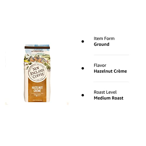 New England Coffee Hazelnut Crème Medium Roast Ground Coffee, 22oz Bag (Pack of 1)