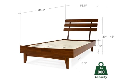 Bme Caden 15" Bed Frame with Adjustable Headboard - Mid Century, Retro Style with Acacia Wood - No Box Spring Needed - Wood Slat Support - Easy Assembly (Caramel, King (U.S. Standard))