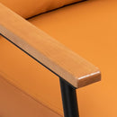 GYI Brown Leather Accent Chair Set of 2, 23.6'' Wide Armchair Set of 2, Industrial Black Metal Frame Accent Chairs with Wood Arms, Mid-Century Modern Comfy Sofa Chair for Living Room, Bedroom