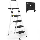 HBTower 3 Step Ladder, Folding Step Stool with Wide Anti-Slip Pedal, 500lbs Sturdy Steel Ladder, Convenient Handgrip, Lightweight, Portable Steel Step Stool, Black