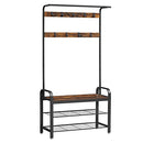 VASAGLE Coat Rack, Hall Tree with Shoe Bench for Entryway, Entryway Bench with Coat Rack, 4-in-1, with 9 Removable Hooks, a Hanging Rod, 13.3 x 28.3 x 72.1 Inches, Rustic Brown and Black UHSR40B