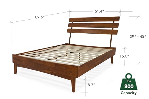 Bme Caden 15" Bed Frame with Adjustable Headboard - Mid Century, Retro Style with Acacia Wood - No Box Spring Needed - Wood Slat Support - Easy Assembly (Caramel, King (U.S. Standard))