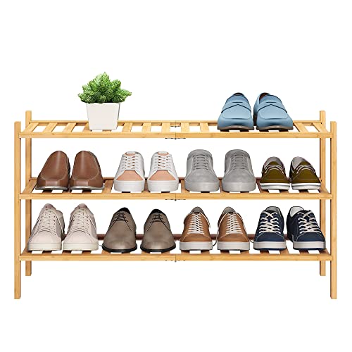 BMOSU 2-Tier Bamboo Shoe Rack Premium Stackable Shoe Shelf Storage Organizer for Hallway Closet Living Room Entryway Organizer (Natural Bamboo)