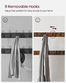 VASAGLE Coat Rack, Hall Tree with Shoe Bench for Entryway, Entryway Bench with Coat Rack, 4-in-1, with 9 Removable Hooks, a Hanging Rod, 13.3 x 28.3 x 72.1 Inches, Rustic Brown and Black UHSR40B