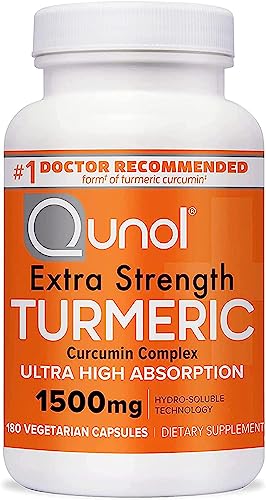 Qunol Turmeric Curcumin Capsules, 1500mg Extra Strength Supplement, Patented Hydro-Soluble Technology, Alternative to Turmeric Curcumin with Black Pepper, 90 Veggie Capsules