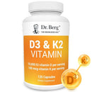 Dr. Berg D3 K2 Vitamin 5000 IU w/MCT Powder - Includes 50 mcg MK7 Vitamin K2, Purified Bile Salts, Zinc & Magnesium for Ultimate Absorption - K2 D3 Vitamin Supplement - 60 Capsules