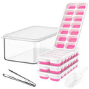 DOQAUS Ice Cube Tray with Lid and Bin, 4 Pack Silicone Plastic Ice Cube Trays for Freezer with Ice Box, Ice Trays with Ice Container, Stackable Ice Tray with Storage Ice Bucket,Ice Tong,Ice Scoop