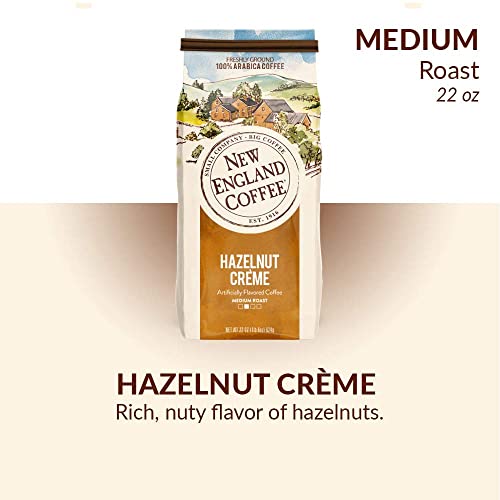 New England Coffee Hazelnut Crème Medium Roast Ground Coffee, 22oz Bag (Pack of 1)