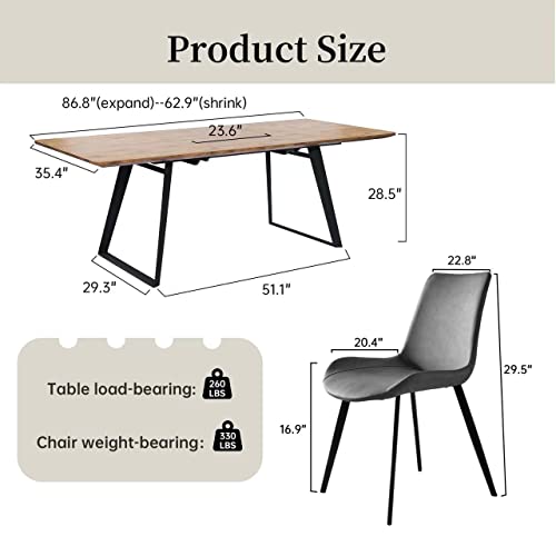 ZckyCine Modern mid-Century Dining Table Dining Table and Chairs for 6 Rectangular Wooden Dining Table Expandable Dining Table Space-Saving Multifunctional Dining Table (Table+6 Brown Chairs)