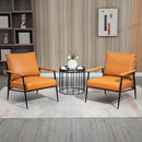 GYI Brown Leather Accent Chair Set of 2, 23.6'' Wide Armchair Set of 2, Industrial Black Metal Frame Accent Chairs with Wood Arms, Mid-Century Modern Comfy Sofa Chair for Living Room, Bedroom