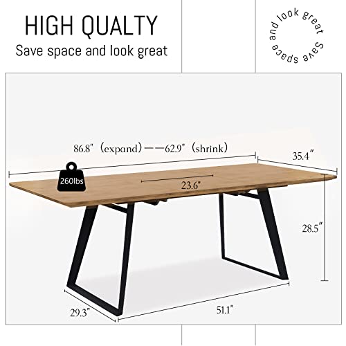 ZckyCine Modern mid-Century Dining Table Dining Table and Chairs for 6 Rectangular Wooden Dining Table Expandable Dining Table Space-Saving Multifunctional Dining Table (Table+6 Brown Chairs)