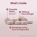 Jarrow Formulas Extra Strength Methyl B-12 1000mcg, Dietary Supplement for Cellular Energy Production and Brain Health Support, 100 Lemon-Flavored Chewable Tablets, 100 Day Supply