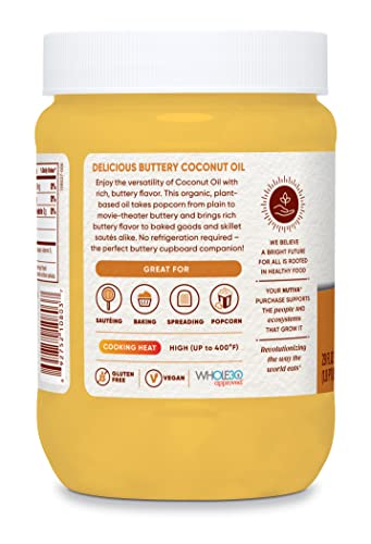 Nutiva Organic Coconut Oil with Non-Dairy Butter Flavor, 29 Fl. Oz. USDA Organic, Non-GMO, Whole 30 Approved, Vegan & Gluten-Free, Plant-Based Replacement for Butter