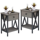 VECELO Modern Versatile Nightstands X-Design Side End Table Night Stand Storage Shelf with Bin Drawer for Living Room Bedroom, Set of 2 (Brown)