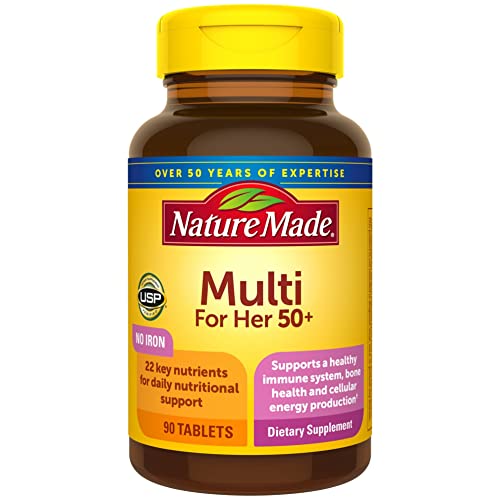 Nature Made Multivitamin For Her 50+ with No Iron, Womens Multivitamin for Daily Nutritional Support, Multivitamin for Women, 90 Tablets, 90 Day Supply