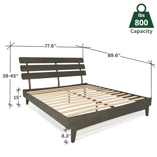 Bme Caden 15" Bed Frame with Adjustable Headboard - Mid Century, Retro Style with Acacia Wood - No Box Spring Needed - Wood Slat Support - Easy Assembly (Caramel, King (U.S. Standard))