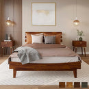 Bme Caden 15" Bed Frame with Adjustable Headboard - Mid Century, Retro Style with Acacia Wood - No Box Spring Needed - Wood Slat Support - Easy Assembly (Caramel, King (U.S. Standard))